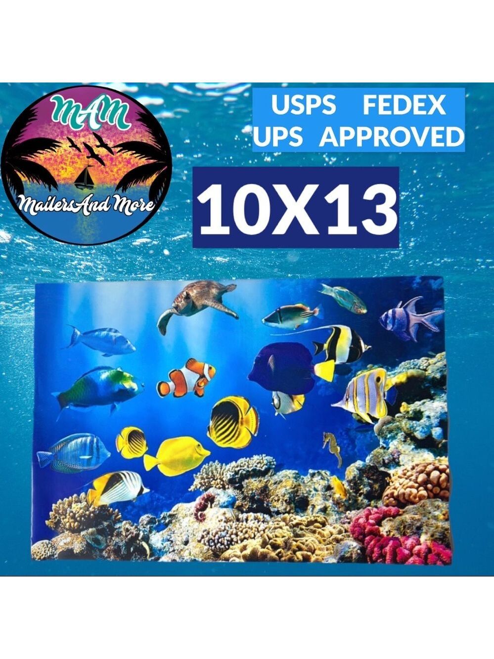 25 10X13 Poly Mailers Ocean Coral Reef With Fish, Turtle, Seahorse PRICE IS FIRM - Picture 11 of 12